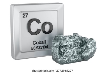 Cobalt element periodic table tile with Co sample. 3d rendering isolated on white background