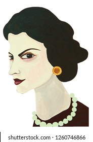 Coco Chanel Portrait Illustration Acrylic Color Painting On Canvas