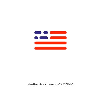 Code american flag logo design. USA patriot tech logotype. Moving digital line symbol.