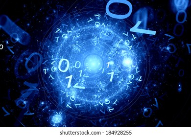 Code zero one in cyberspace, computer generated fractal background