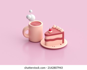 Coffee With 3D Cake. 3D Render