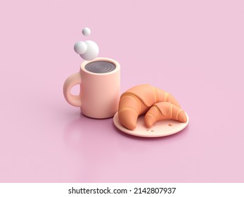 Coffee and 3D croissant  3D render