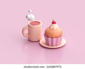 Coffee with 3D muffin. 3D render