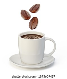 Coffee Bean And Cup  Isolated On A White. 3d Illustration