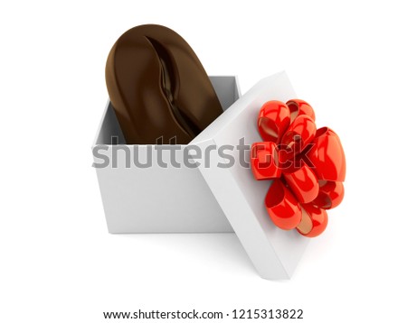 Coffee bean inside gift isolated on white background. 3d illustration