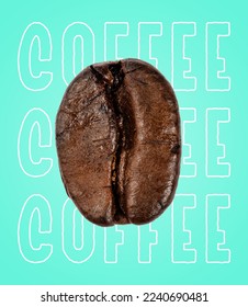 Coffee bean on a blue background. Modern food concept. Coffee time. Idea for advertising and marketing.