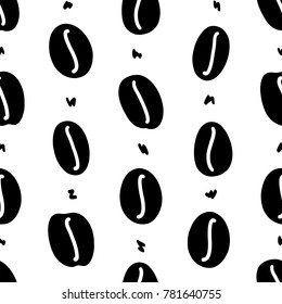 Coffee beans on white background. Vector pattern. Simple coffee silhouette. Seamless illustration.
