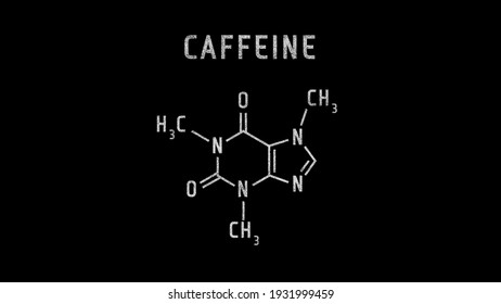 Coffee or Caffeine Molecular Structure Symbol Sketch or Drawing on Black Background
