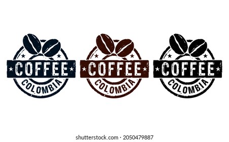 Coffee Colombia Stamp Icons In Few Color Versions. Factory, Manufacturing And Production Country Concept 3D Rendering Illustration.