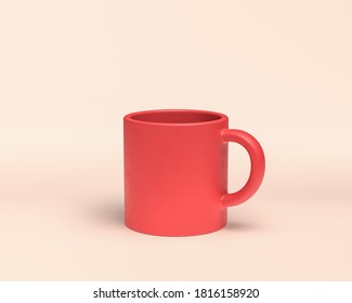 A Coffee Cup Mug With Monochrome Flat Solid Red Color In White Background, 3d Icon, 3D Rendering, Breakfast Item
