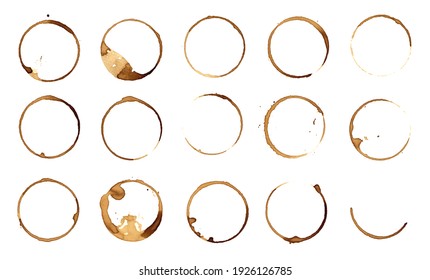 Coffee cup rings isolated on white watercolor paper background
