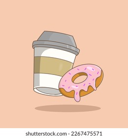 Coffee   donut  Comfort food  Junk food  Beige background  illustration