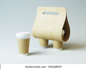 Coffee holder mock up. Craft cups and simply light background