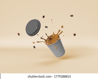 Coffee Hot Cup And Coffee Mockup 3d Render Model For Product Packet Design
