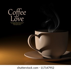 Coffee Love. Warm Cup Of Coffee On Black Background