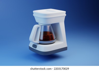 Coffee maker with drink inside 3d rendered illustration. Coffee machine. Brewing coffee. Kitchen equipment or appliance concept. 3D Illustration