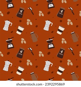 coffee maker seamless pattern brown background  - Powered by Shutterstock