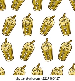 Coffee Or Milkshake Ice Drink In Glass As Seamless Pattern For Print And Fashion Or Wallpaper