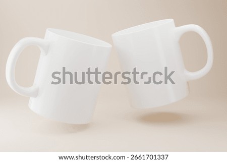 Coffee mug template. 3d rendering. Two 11oz white blank ceramic mugs mockup.