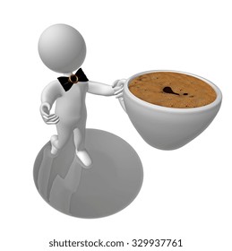 coffee serving, 3d isolated character, like waiter