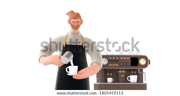 コーヒーショップ3dレンダリング バリスタ 現代のコンセプトのデジタルイラスト のイラスト素材 コーヒーショップ3dレンダリング バリスタ 現代のコンセプトのデジタルイラスト のイラスト素材