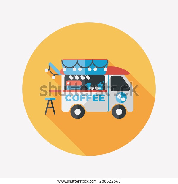 Coffee shop car flat\
icon with long\
shadow