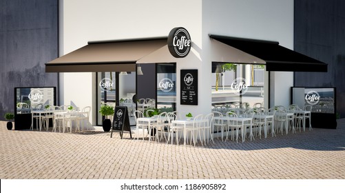 Coffee Shop Facade Mockup 3d Rendering