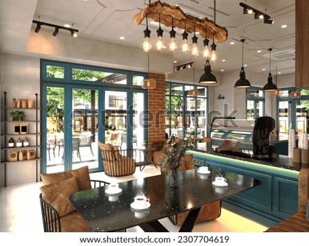 Coffee shop interior, rendering 3d.