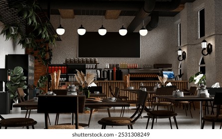 Coffee shop, warm color tones, 3D illustration - Powered by Shutterstock