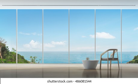 Coffee time in luxury sea view interior of modern home - 3d rendering