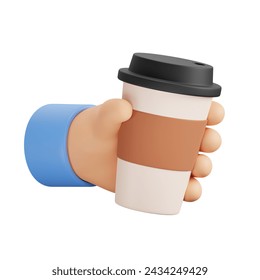 Coffee To-Go 3D Icon. Hand Holding Paper Cup with Hot Beverage. 3D object on a white background - Powered by Shutterstock