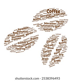 Coffee Word Cloud. Composition of Words Related to Coffee, Beans, Quality, and Brewing Techniques. Ideal for Coffee Enthusiasts and Café Decor. Isolated White Background. - Powered by Shutterstock