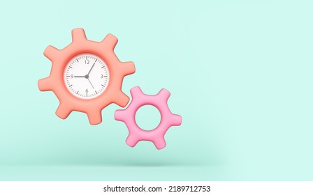 Cog Wheel Or Gear And Clock Work Timetable Routine Brainstorm Learn Idea Study. Strategy Analytical Thinking Process Creative Imaging Business And Education Cute Kids. Clipping Path. 3D Illustration.