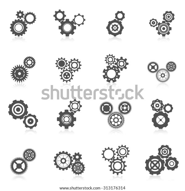 Cog wheel gear mechanic and engineering\
black icon set isolated \
illustration