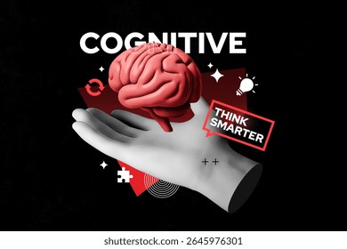 Cognitive Intelligence and Brain Power - 3D Brain in Hand for Smart Thinking Concept