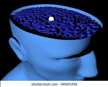 Cognitive Psychology Abstract Concept. The Labyrinth Of The Brain. 3D Rendering.