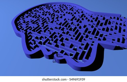 Cognitive Psychology Abstract Concept. The Labyrinth Of The Brain. 3D Rendering.