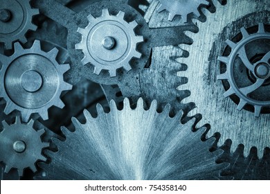 cogs and gears blue metal background 3d illustration