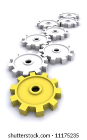 Cogs Rendered Illustration, representing Teamwork, success and standing out from the crowd