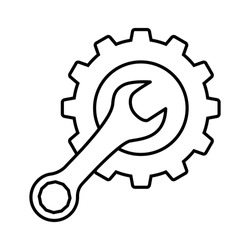 Cogwheel And Wrench Line Icon. Symbol Of Adjustment, Repairs, Technical Service Or Support