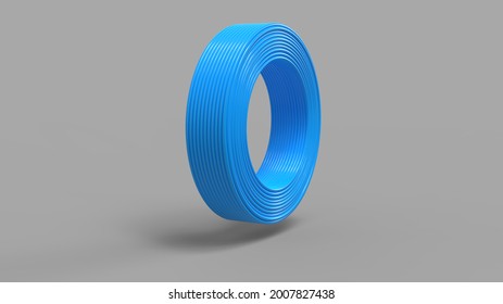 Coil Of Electric Cable. Blue Cable Coil 3D Rendering