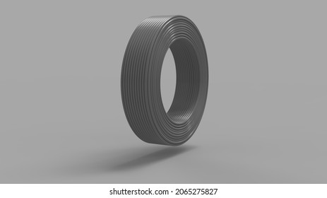 Coil Of Electric Cable. Grey Cable Coil 3D Rendering