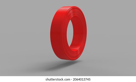 Coil Of Electric Cable. Red Cable Coil 3D Rendering