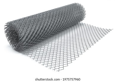 Coil Of Steel Wire. Rabitz Mesh Netting Roll Isolated On White. 3d Illustration