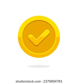 Coin icon. Gold medal. Coin with the Check mark. Premium quality. Achievement badge. Approval sign. Task done. Project completed. Check Mark. Certificate icon. Game coin. Money symbol. Game purchases. - Powered by Shutterstock