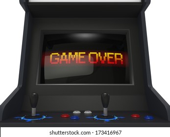 Coin Operated Arcade Machine With Game Over Screen