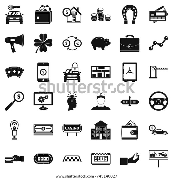 Coin stack icons set. Simple\
style of 36 coin stack  icons for web isolated on white\
background