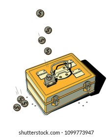 Coins With A Dollar Sign Fall Into A Portable Metal Safe. Interval Share Fund.