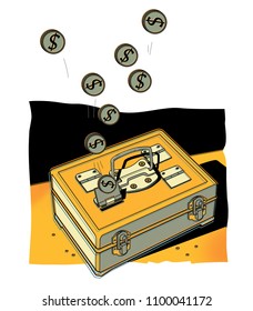 Coins With A Dollar Sign Fall Into A Portable Metal Safe. Interval Share Fund.