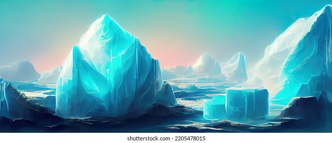 Cold Blue Iceberg And Ice Glacier In Polar Sea As Wallpaper Illustration